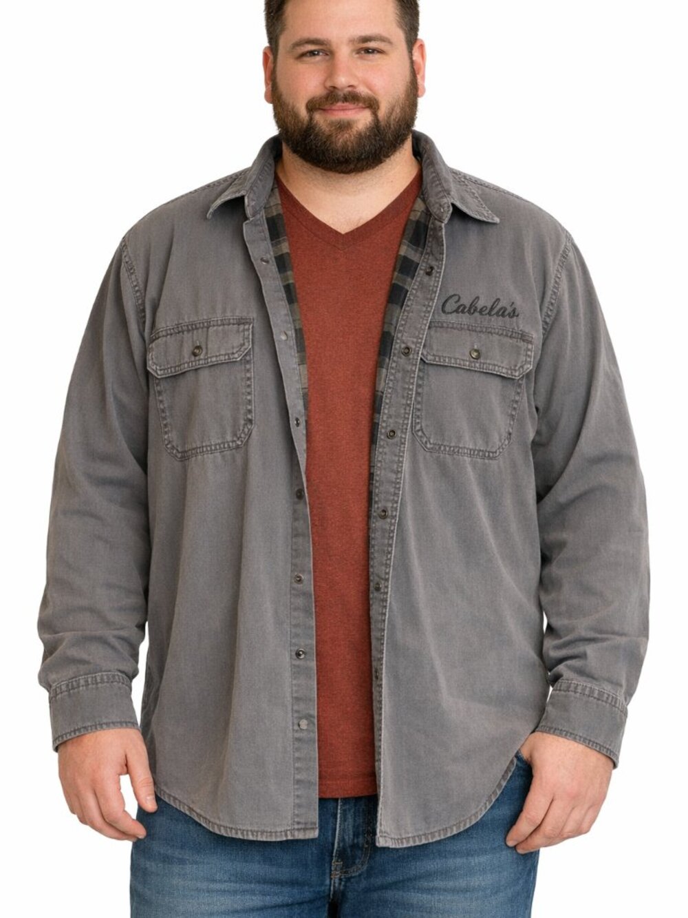Cabela’s Flannel Lined Shirt Jacket 2XLT Gray Heavyweight Snap Button Workwear